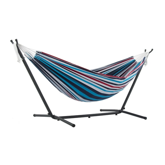 Vivere Double 2-Person Cotton Hammock with Stand and Carry Bag, Denim