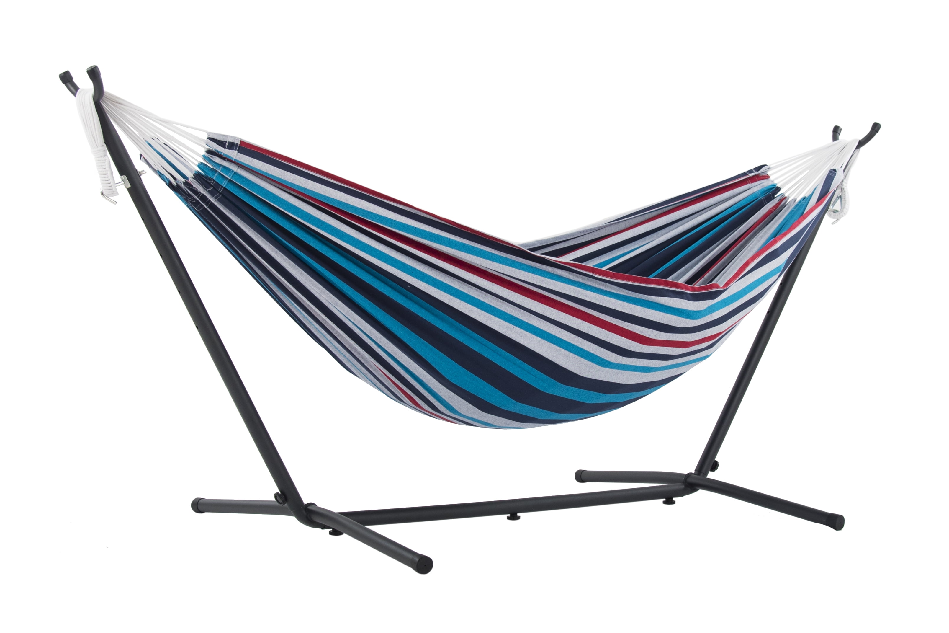 Denim Striped Cotton Double Hammock with Steel Stand