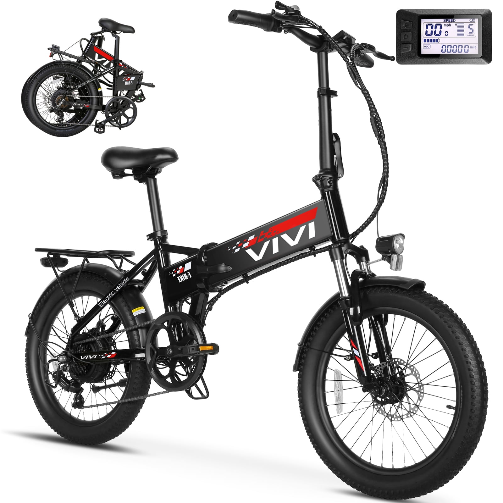 Vivi Electric Bike 20" x 2.4 Adult Folding Electric Bike 48V 500W Commuter Electric Bike Suspension Fork Electric Bike 19.8MPH Urban Electric Bike with Cruise Control, UL2849 Certified