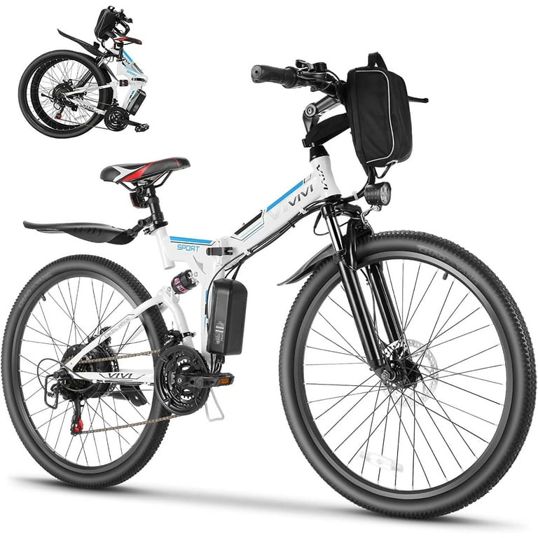 Vivi Electric Bike 26'' Folding Electric Mountain Bike 500W Full Suspension  Electric Bike 21 Speed with Cruise Control, 48V Removable Battery, Up to