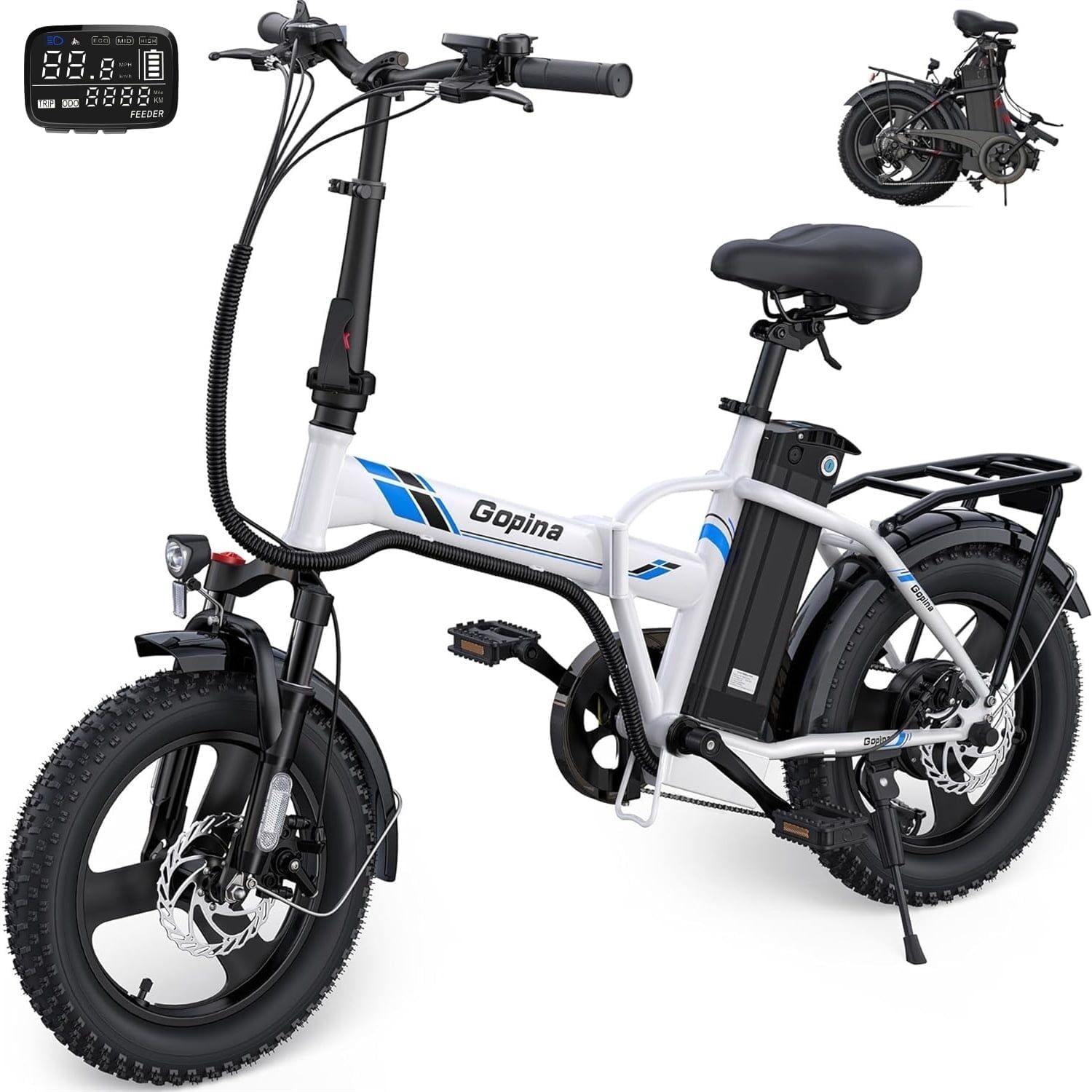 Vivi Electric Bike for Adults 350W Folding Electric Bike 16" x 3.0 Fat Tire Electric Bike 20MPH Commuter Electric Bike with Smart LCD Display Up to 50 Miles, UL2849 Certified