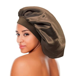 3Pcs Satin Bonnets Silk Bonnet for Sleeping Hair Bonnet for Curly Hair  LEADUWAY (Black Purple Rose Gold)