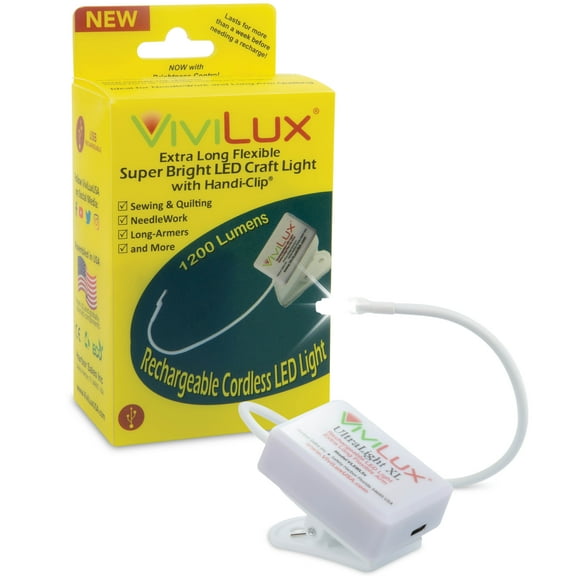 ViviLux Ultralight XL Extra Long Flexible LED Craft Light, Rechargeable Battery Portable Lighting for Crafts, Sewing, & Reading, Includes Handi-Clip & Mounting Tape