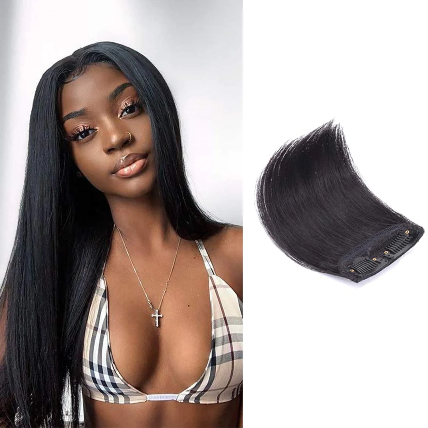 ViviaBella Mini Clip in Hairpieces Real Human Hair Extensions Thick One Piece Straight Invisible Hairpin Add Volume Fluffy Natural Cushion High Hair for Women Men two clips 4inch 6inch 10inch Walmart....