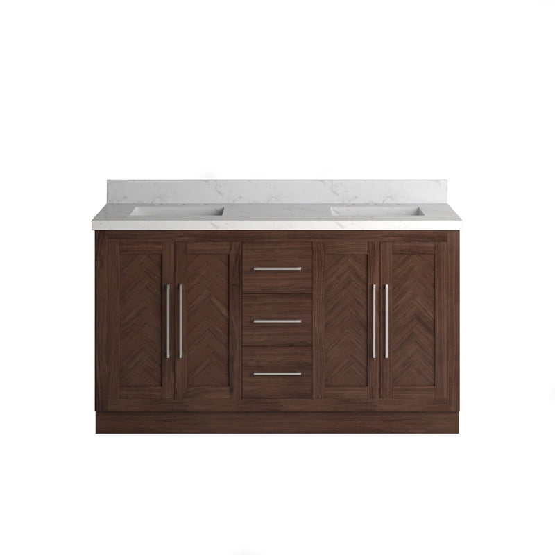 Vivian 60" Dark Oak Double Freestanding Vanity with Marble Quartz Top