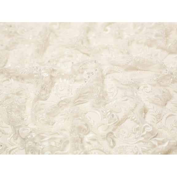 Vivian Beaded Lace Dress Fabric Panel Ivory - per yard
