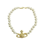 XUEYING TRADING CO., LTD Vivian Gentle Diamond Planet Pearl Necklace Women‘s High-end Light Luxury Vintage Choker Woolen Chain for Hair