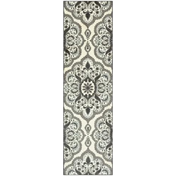 Vivian Medallion Runner Rug - Made in USA - Washable, Non Slip, Indoor Carpet for Hallway, Kitchen, and Laundry Room, 2' x 7', Grey