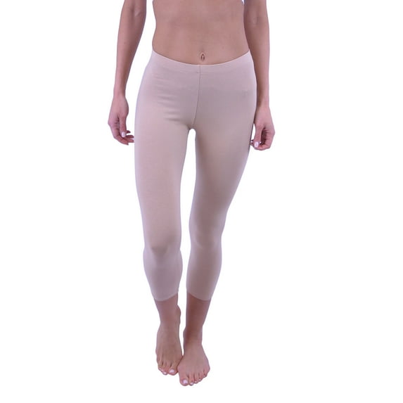 Vivian's Fashions Capri Leggings - Cotton, Junior Size (Beige, Large)