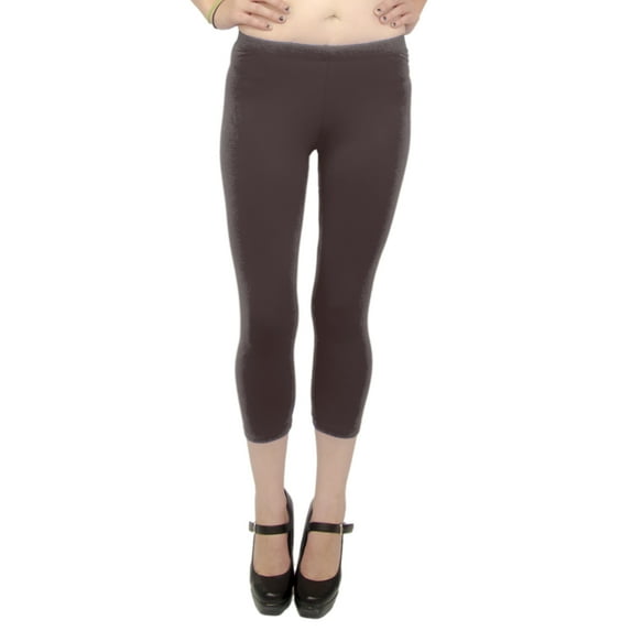 Vivian's Fashions Capri Leggings - Cotton, Junior Size (Brown, Small)