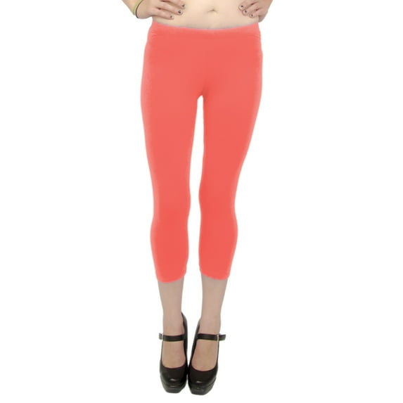 Vivian's Fashions Capri Leggings - Cotton, Junior Size (Coral, Small)