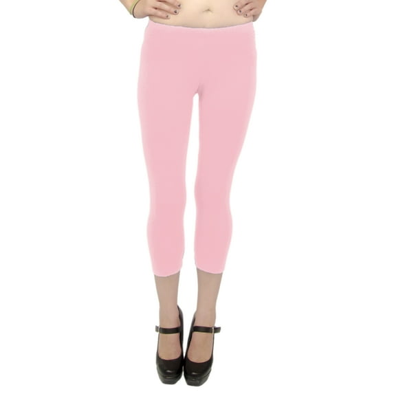Vivian's Fashions Capri Leggings - Cotton, Junior Size (Pink, Large)
