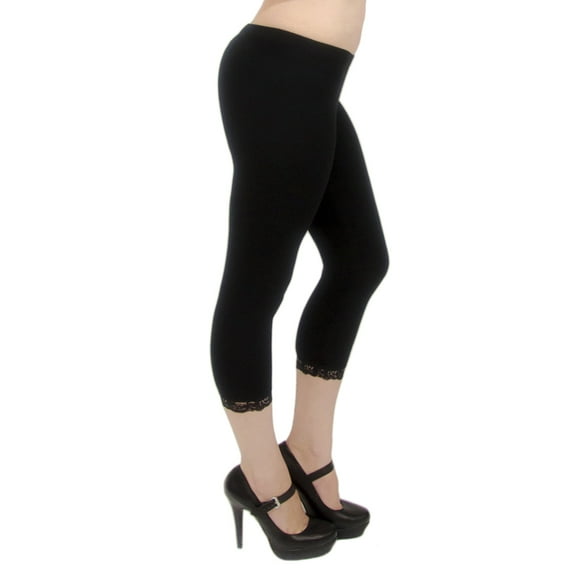 Vivian's Fashions Capri Leggings - Cotton, Lace (Misses and Misses Plus Sizes)