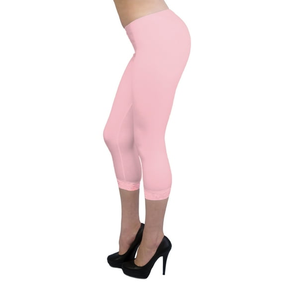 Vivian's Fashions Capri Leggings - Cotton, Lace Trim (Junior/Junior Plus Sizes)