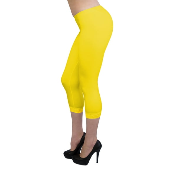 Vivian's Fashions Capri Leggings - Cotton, Lace Trim (Junior/Junior Plus Sizes)