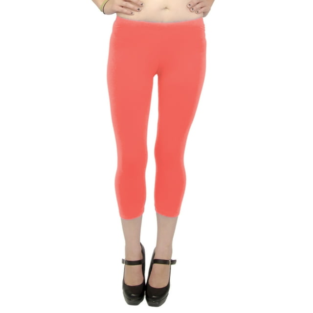 Vivian's Fashions Capri Leggings - Cotton, Misses Size (Coral, XS)