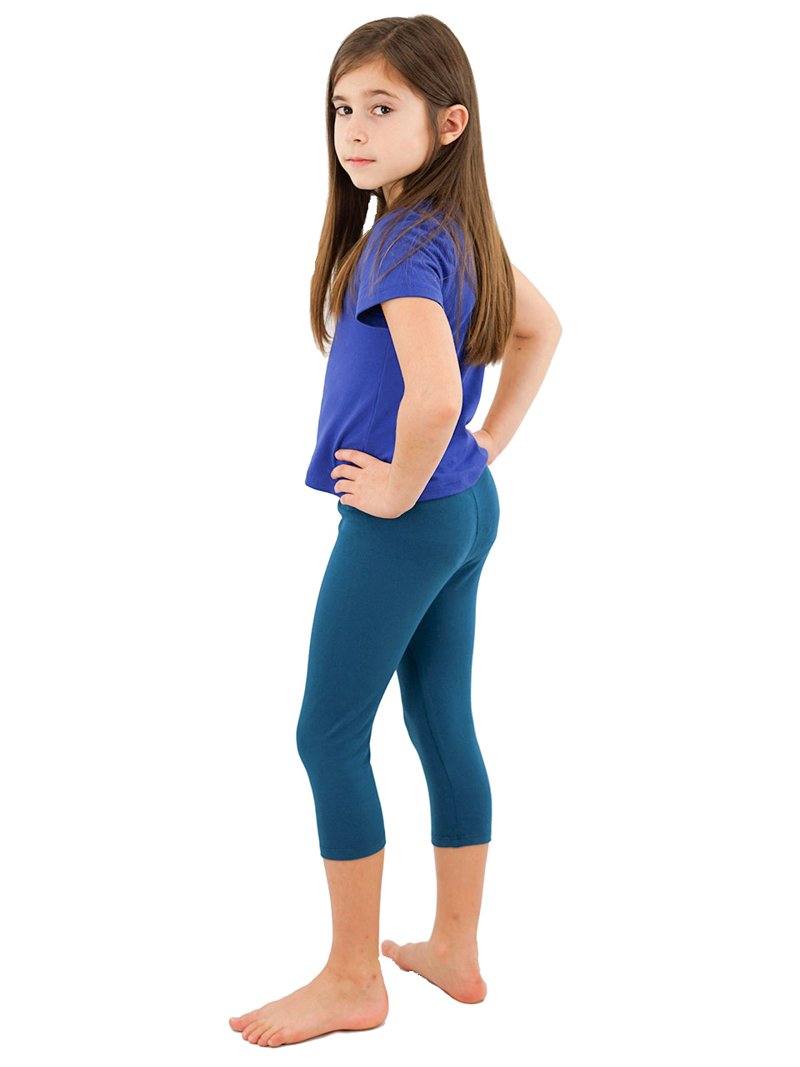 Vivian's Fashions Capri Leggings Girls, Cotton (Teal, Large