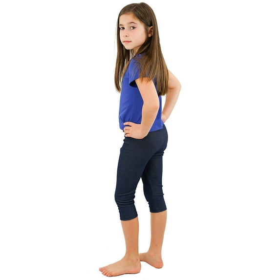 Vivian's Fashions Capri Leggings - Girls, Knit Denim (Blue, Small)
