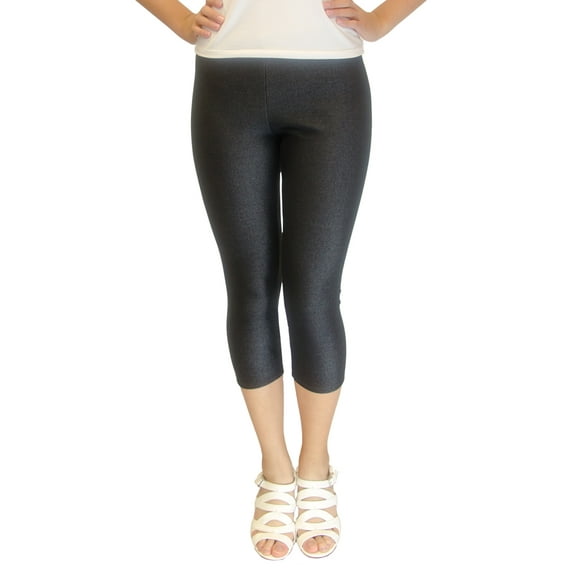 Vivian's Fashions Capri Leggings - Knit Denim (Junior and Junior Plus Sizes)