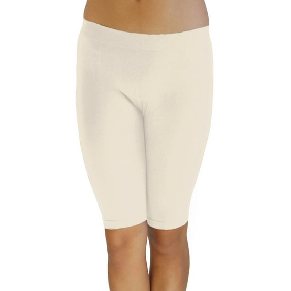 Vivian's Fashions Legging Shorts - Biker Length, Misses Size (Ivory, XS)