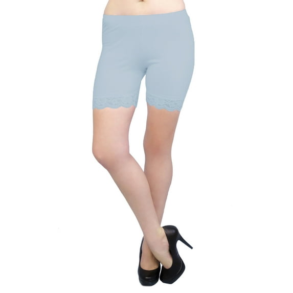 Vivian's Fashions Legging Shorts - Cotton, Lace Trim, Misses Size (Lt Blue, XS)