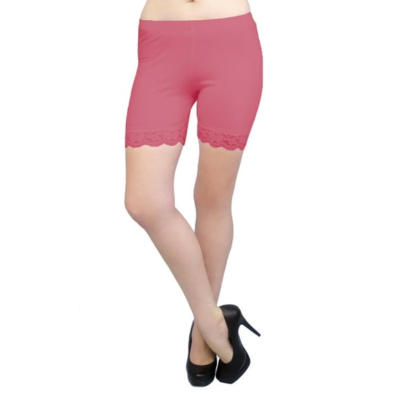 Vivian's Fashions Legging Shorts - Cotton, Lace Trim, Misses Size (Red, 3X)