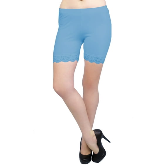 Vivian's Fashions Legging Shorts - Cotton, Lace Trim, Misses Size (Turq, 5X)
