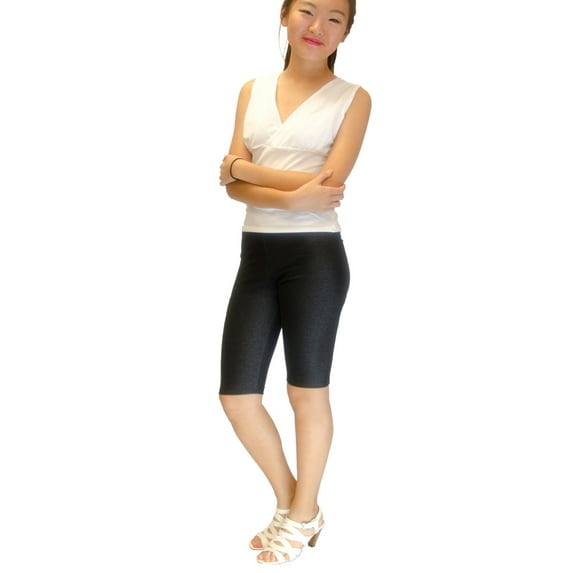 Vivian's Fashions Legging Shorts - Knit Denim Biker, Misses Size (Black, L)