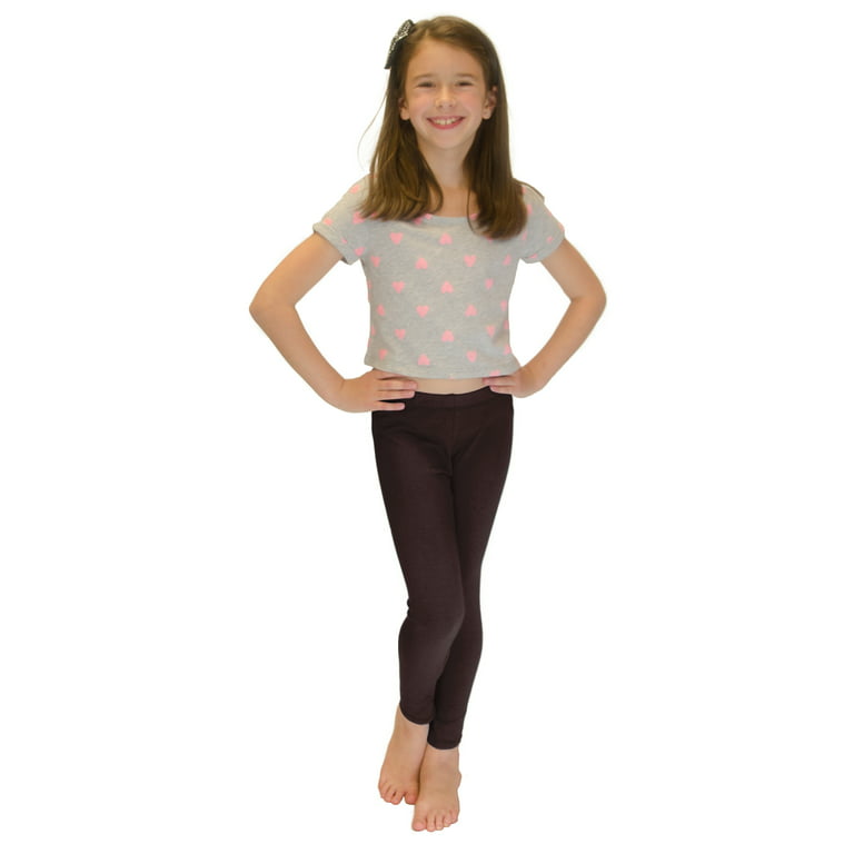 Vivian's Fashions Long Leggings - Girls, Cotton (Brown, Medium)