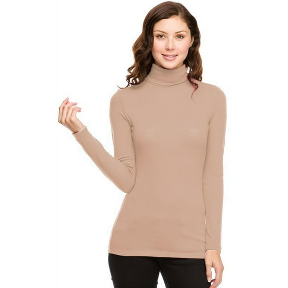 Vivian's Fashions Top - Turtle Neck Top (Beige, Small)