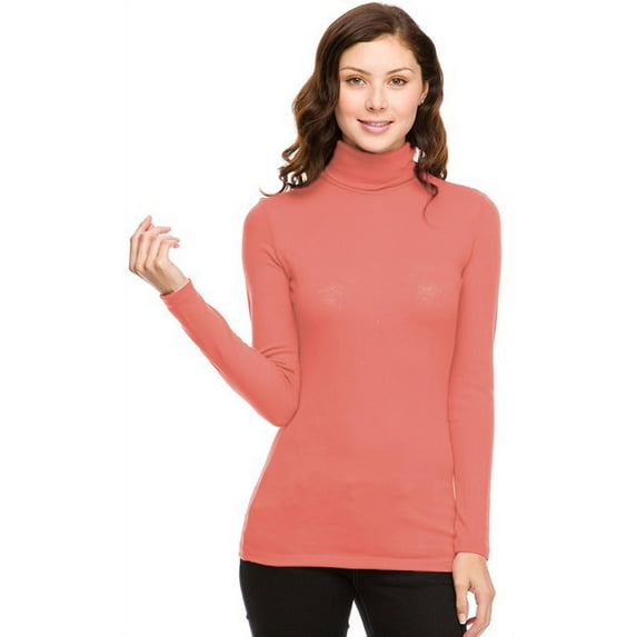 Vivian's Fashions Top - Turtle Neck Top (Coral, Medium)