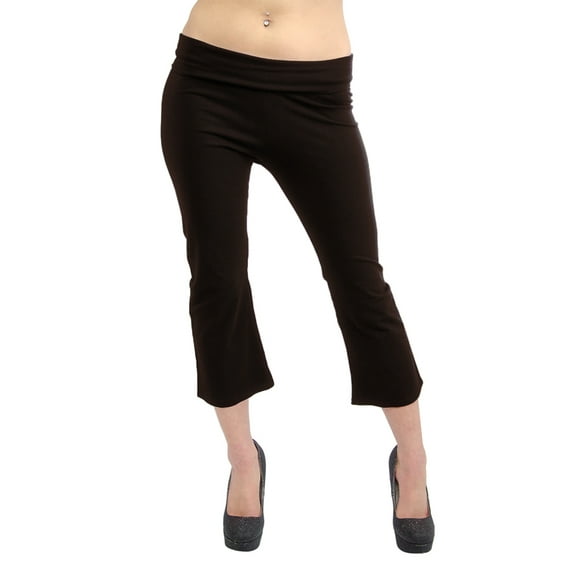 Vivian's Fashions Yoga Pants - Capri, Misses Size (Brown, XXS)