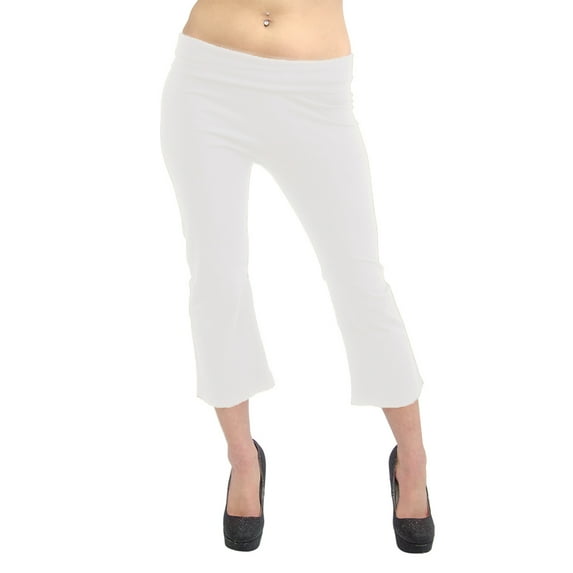 Vivian's Fashions Yoga Pants - Capri, Misses Size (Ivory, 2X)