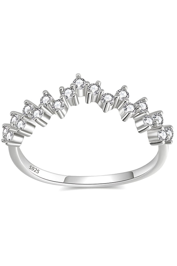 Viviana Half Eternity Ring for Women Sterling Silver CZ Anniversary Band Stackable Chevron Curve by Ginger Lyne