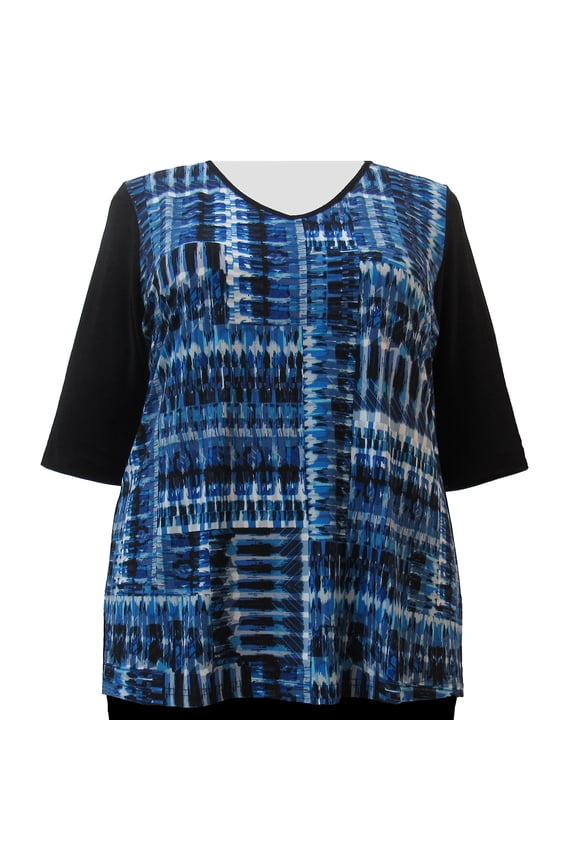 Women's Plus Size 3/4 Sleeve V-Neck Top - Cobalt Lattice - 0X