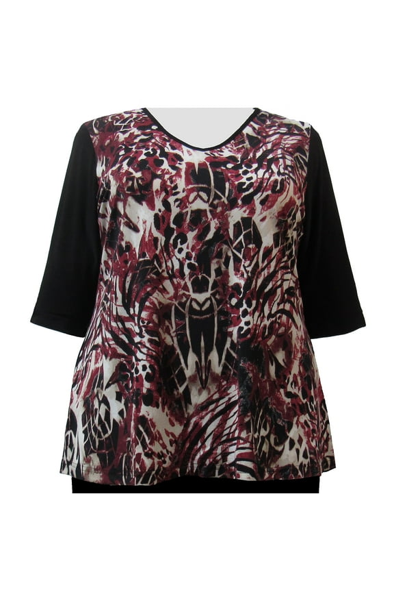 Women's Plus Size 3/4 Sleeve V-Neck Top - Crimson Abstract - 6X