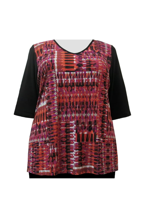 Women's Plus Size 3/4 Sleeve V-Neck Top - Fuchsia Lattice - 0X