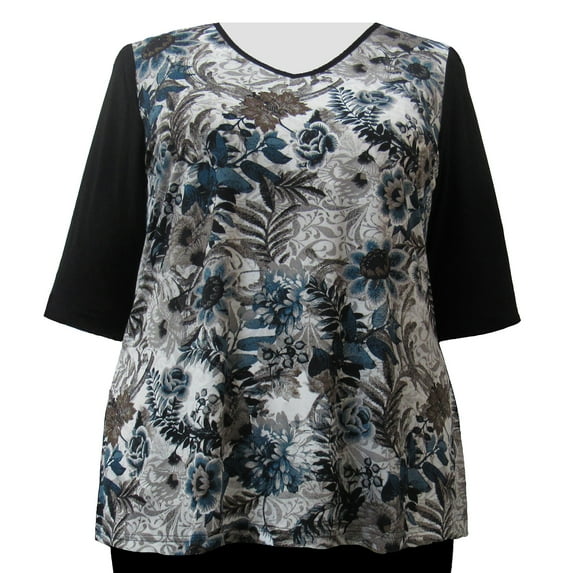 Viviana Women's Plus Size 3/4 Sleeve V-Neck Top - Platinum Floral - 5X