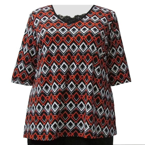 Viviana Women's Plus Size 3/4 Sleeve V-Neck Top - Tangerine Diamond Links - 0X