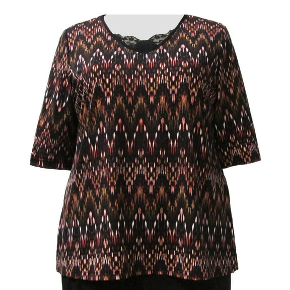 Viviana Women's Plus Size 3/4 Sleeve V-Neck Top - Terra Cotta Chevron - 0X