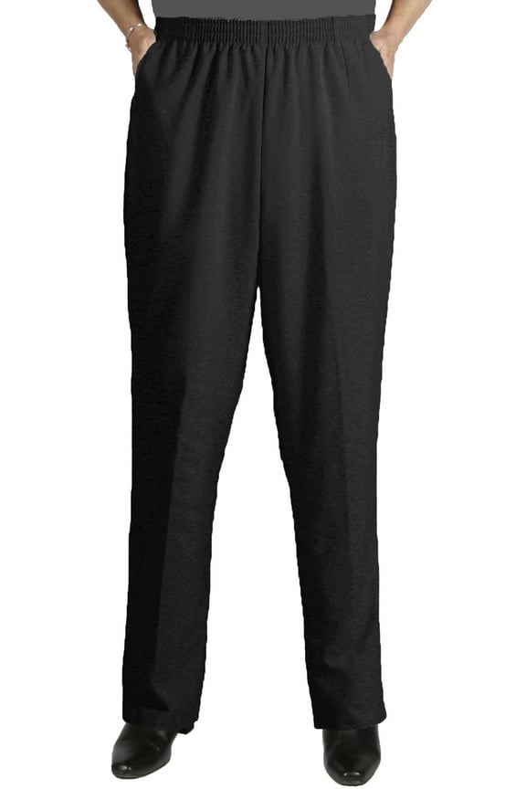 Women's Plus Size Elastic Waist Pull-On Shaped Fit Dress Pants with Pockets - Black - 32W