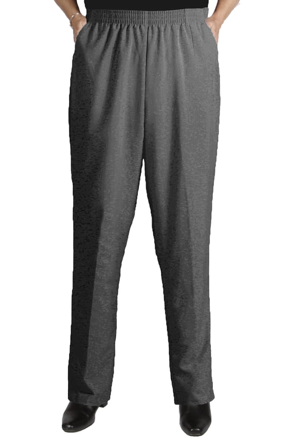 Women's Plus Size Elastic Waist Pull-On Shaped Fit Dress Pants with Pockets - Charcoal Grey - 24W