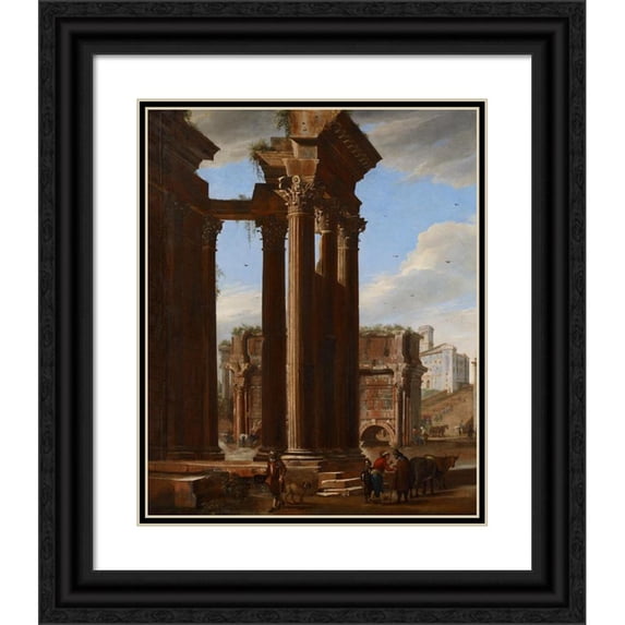 Viviano Codazzi 12x14 Black Ornate Wood Framed Double Matted Museum Art Print Titled: View in the Roman Forum (1615)