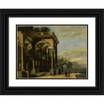 thumbnail image 1 of Viviano Codazzi 18x15 Black Ornate Wood Framed Double Matted Museum Art Print Titled - An Architectural Capriccio with Figures by a Colonnaded Portico, a Castle on a Sea Arch&nbsp;And Coasta, 1 of 5