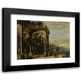 thumbnail image 1 of Viviano Codazzi 24x19 Black Modern Framed Museum Art Print Titled - An Architectural Capriccio with Figures by a Colonnaded Portico, a Castle on a Sea Arch&nbsp;And Coastal Village Beyond, 1 of 5