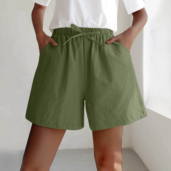 Vivianyn HD Women's Drawstring Cotton Linen Shorts, Casual Summer Shorts,Green,Size S-XXL