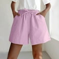 thumbnail image 1 of Vivianyn HD Women's Drawstring Cotton Linen Shorts, Casual Summer Shorts,Pink,Size S-XXL, 1 of 4