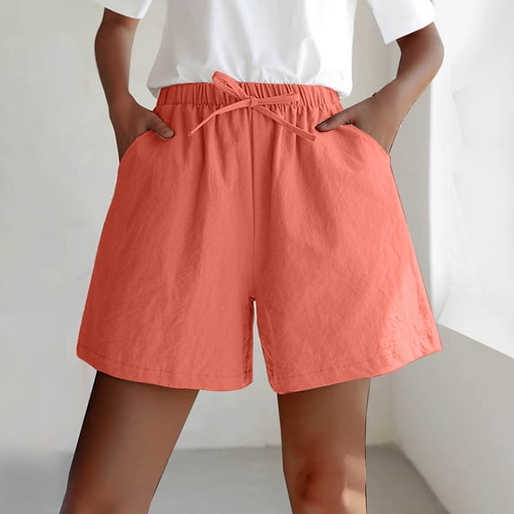 Vivianyn HD Women's Drawstring Cotton Linen Shorts, Casual Summer Shorts,Red,Size S-XXL