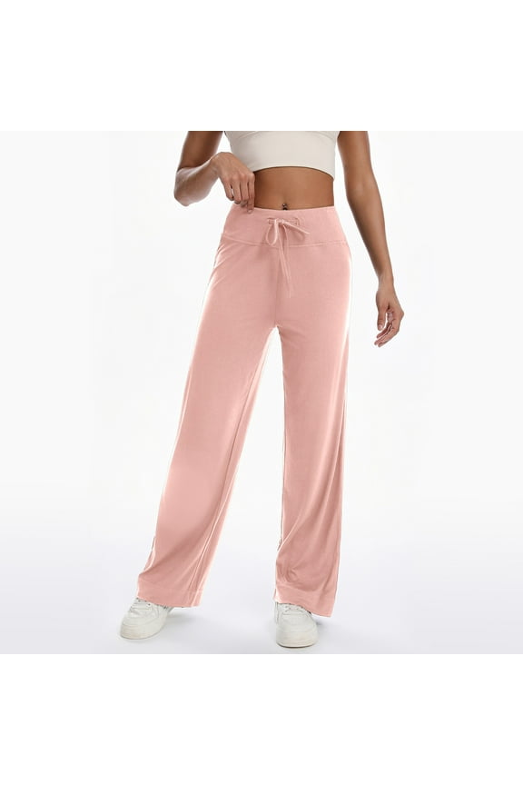 Vivianyn HD Women's Drawstring Wide Leg Pants, High Waisted Casual Trousers with Pockets,Pink,Size S-L