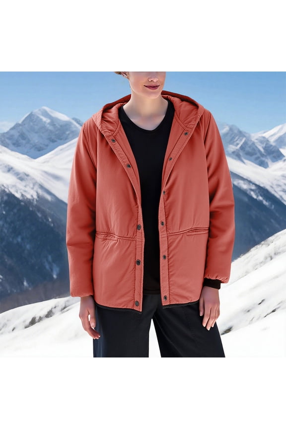 Vivianyn HD Women's Hooded Puffer Jacket, Drawstring Waist Warm Winter Cotton Coat,Red,Size M-XXL